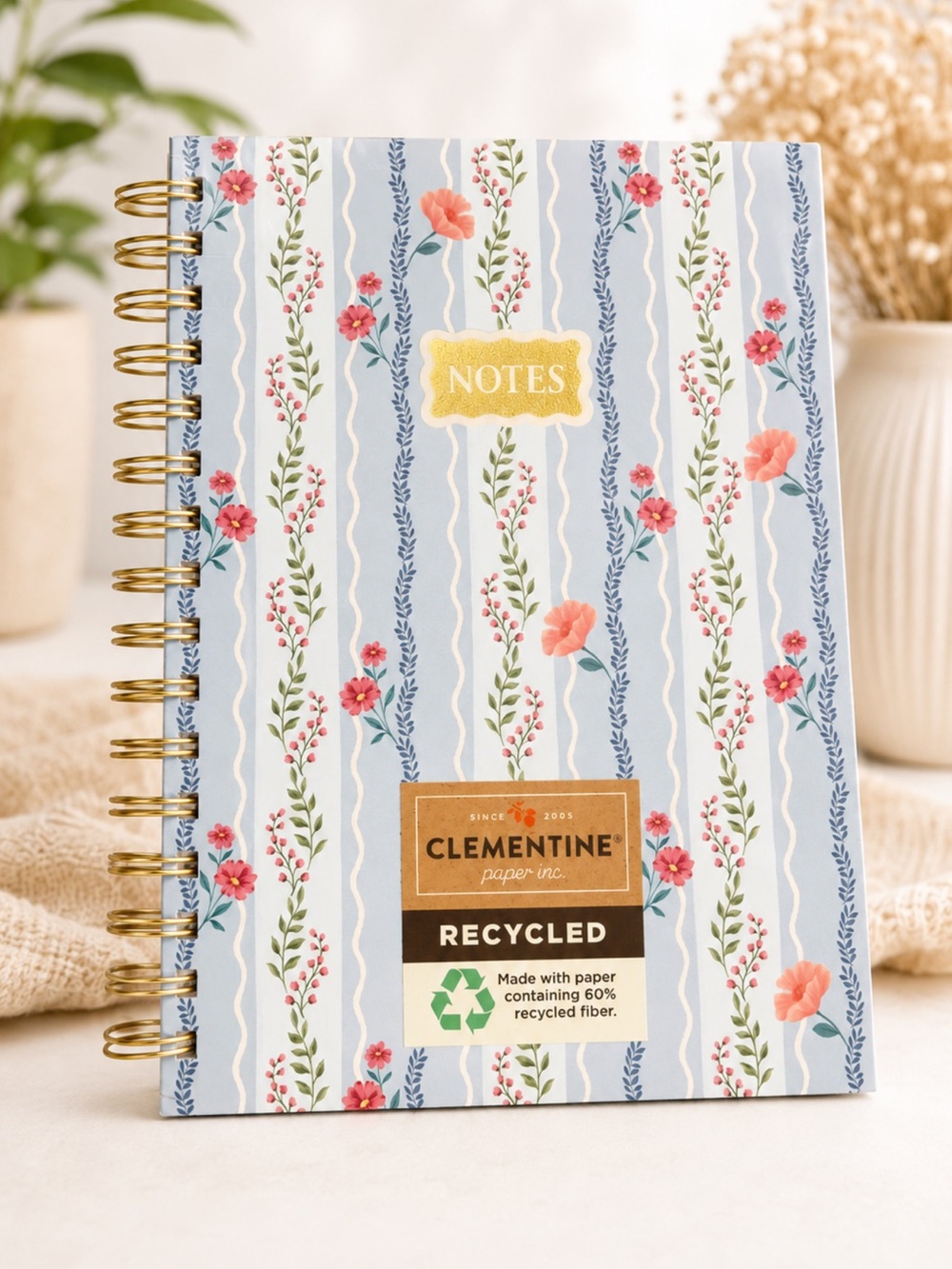 Clementine Floral Spiral Notebook in light blue with Watercolor Blooms